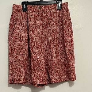 PINE COVE Women Pleated Hi Rise Shorts Rayon Linen Red Tan Print Pockets Size 6